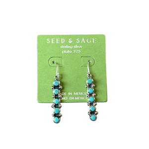 Seed & Sage Sterling Silver Turquoise Dangle Earrings .925 Made in Mexico